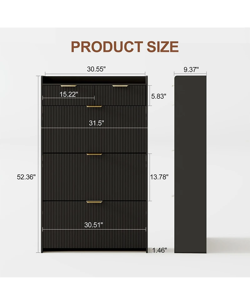 gaomon Modern Fluted Shoe Cabinet with 3 Flip Drawers, Slim Storage Organizer 2 Drawers