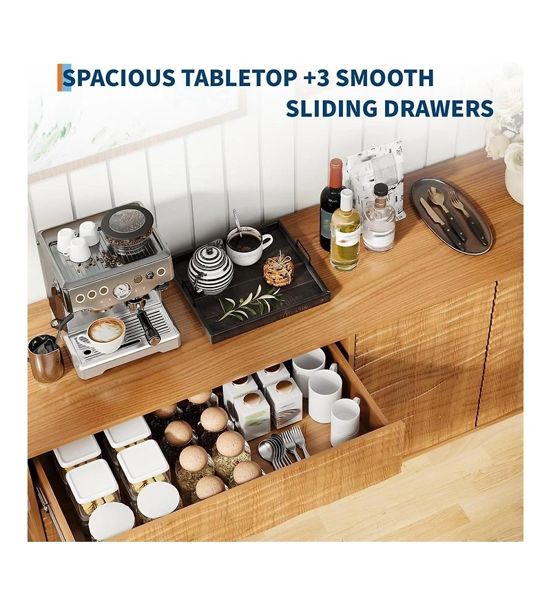 Gaomon Modern Sideboard Buffet Cabinet with Undulating Fluted Design, 61 in Wood Kitchen Storage Cabinet with 3 Drawers & 2 Door, Accent Console Table