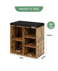 gaomon Shoe Storage Bench with Cushion, 20" Cubby Seat Shoe Cabinet, Cubby Seat Shoe Cabinet with 3-Tier Adjustable Shelf for Living Room Hallway, Gra