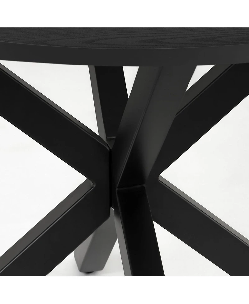 Maison Boucle Modern 5-Piece Faux Leather Dining Set, Round Black Table with Metal Base and Pu Chairs