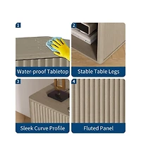 gaomon Fluted Night Stand with Charging Station & Led Lights,Modern Nightstand Set 2,Mid Century Night Stand with Drawers, Grey Oak