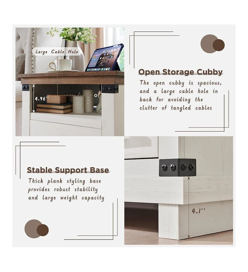 Gaomon Farmhouse Nightstand Set of 2 with Charging Station, 18" Rustic Night Stand with 2 Storage Drawers, Wood End Table