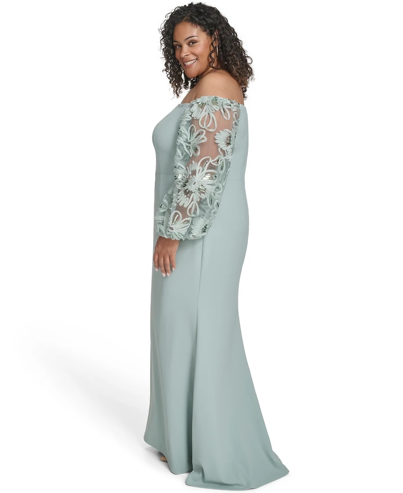 Eliza J Plus Floral-Sleeve Long Gown
