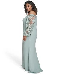 Eliza J Plus Floral-Sleeve Long Gown
