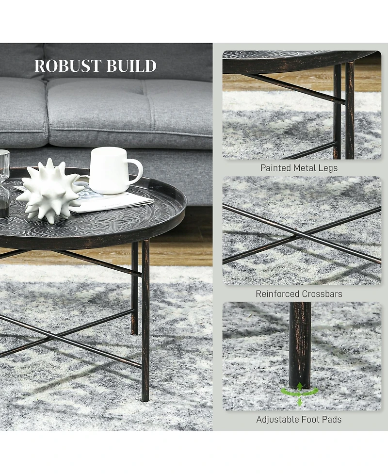 Homcom 24" Round Table with Hamme Tray Top & Metal Frame,