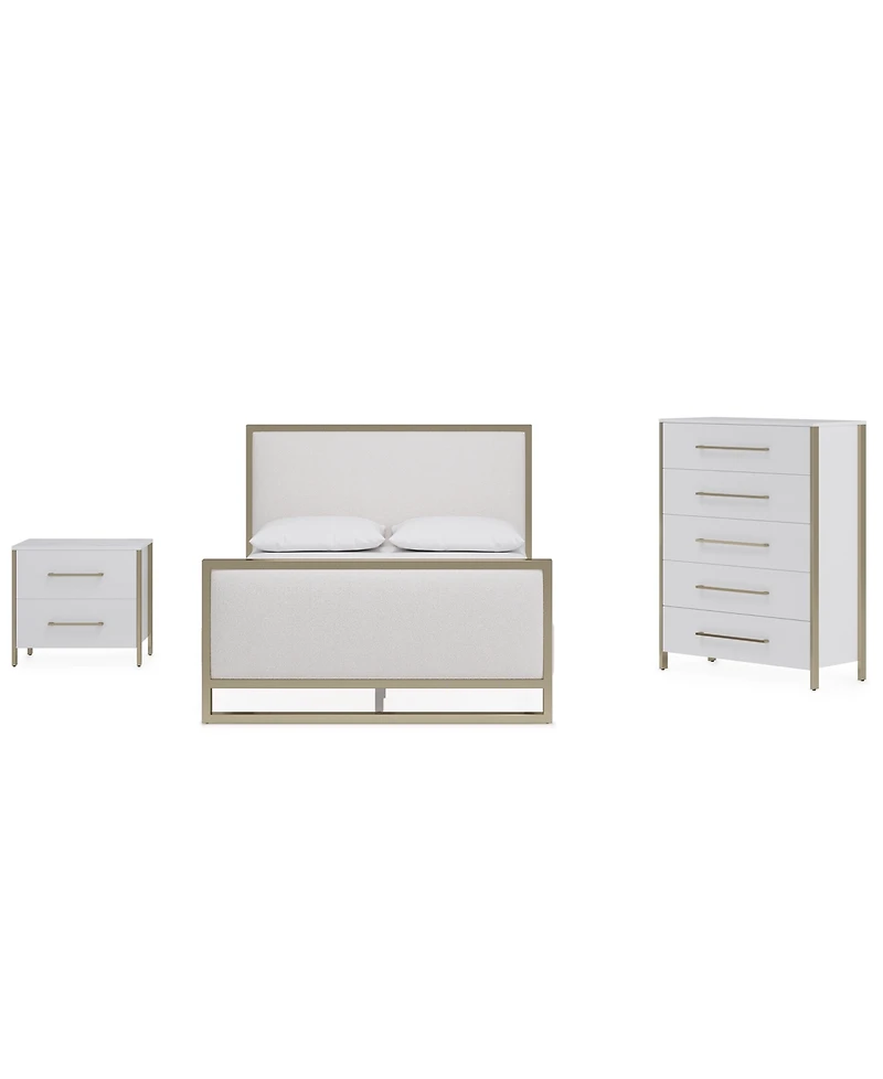 Furniture Emila 3-Pc. Upholstered Queen Bedroom Set Bed, 2-Drawer Nightstand and Chest