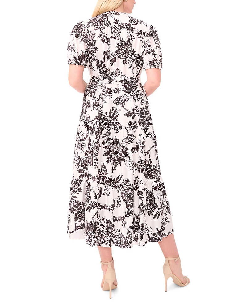 Msk Plus Printed Puff-Sleeve Maxi Shirtdress