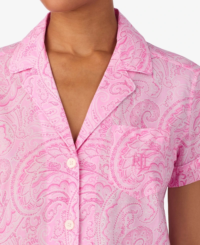 Lauren Ralph Women's Cropped Short Sleeve Pajama Set