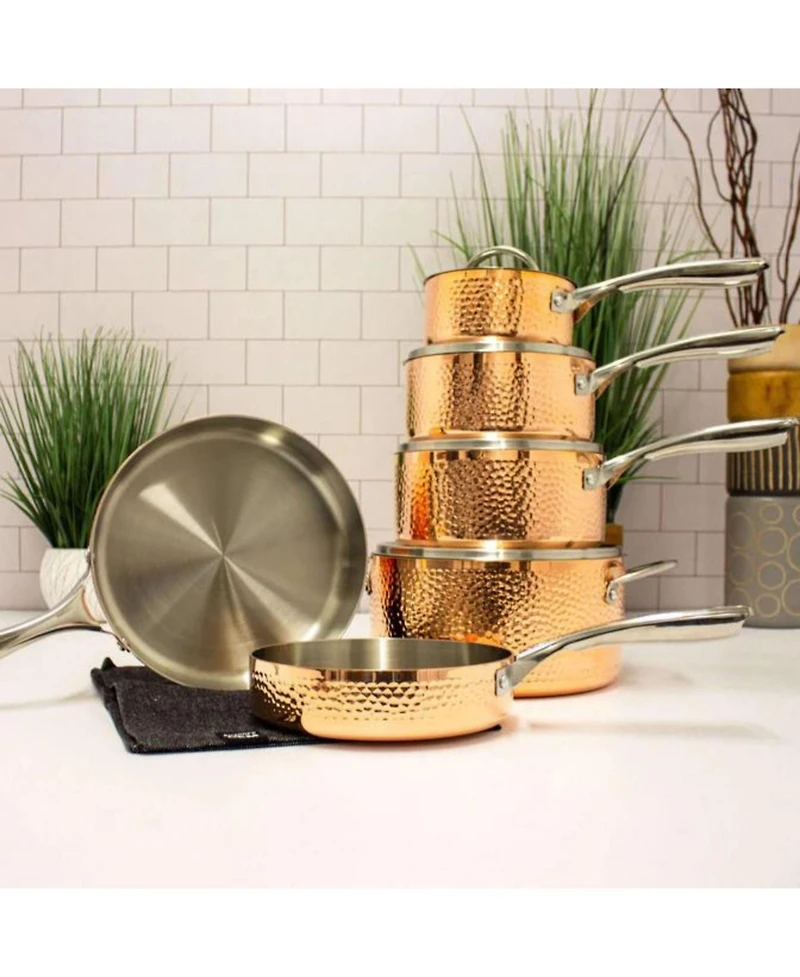 BergHOFF Vintage Tri-Ply Copper 5.5" Saucepan 1qt. with Lid, Hammered