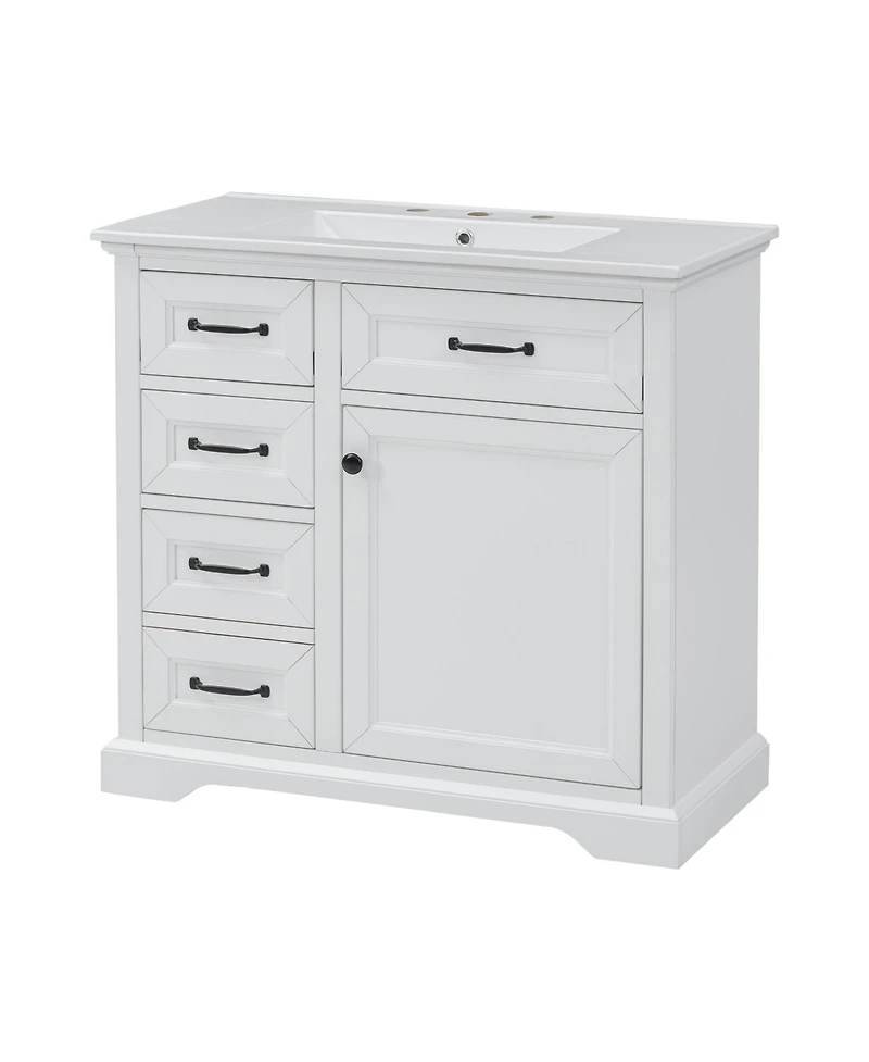 Clihome 36-Inch Bathroom Vanity with Ceramic Sink Top,Freestanding Storage Cabinet with Metal Finish