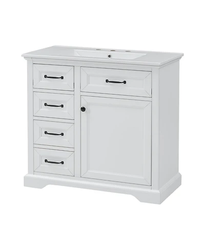 Clihome 36-Inch Bathroom Vanity with Ceramic Sink Top,Freestanding Storage Cabinet with Metal Finish