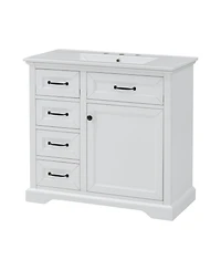 Clihome 36-Inch Bathroom Vanity with Ceramic Sink Top,Freestanding Storage Cabinet with Metal Finish