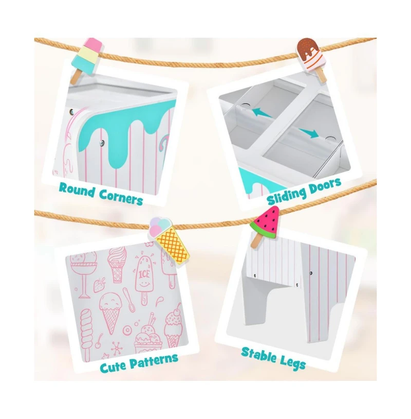 Hongge Kids Ice Cream Cart Playset with Display Rack and Accessories