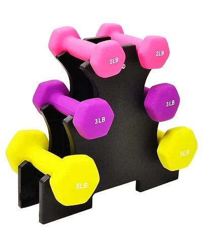 BalanceFrom Neoprene Dumbbell Set with Rack, Nonslip Coated Weights for Women and Men, Strength Training, Multiple Sizes and Colors