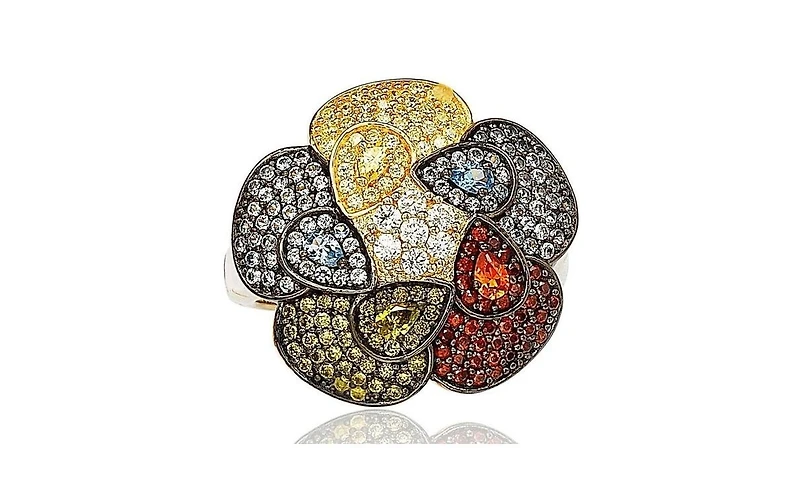 Suzy Levian Sterling Silver Cubic Zirconia Pave Multi-Color Flower Ring