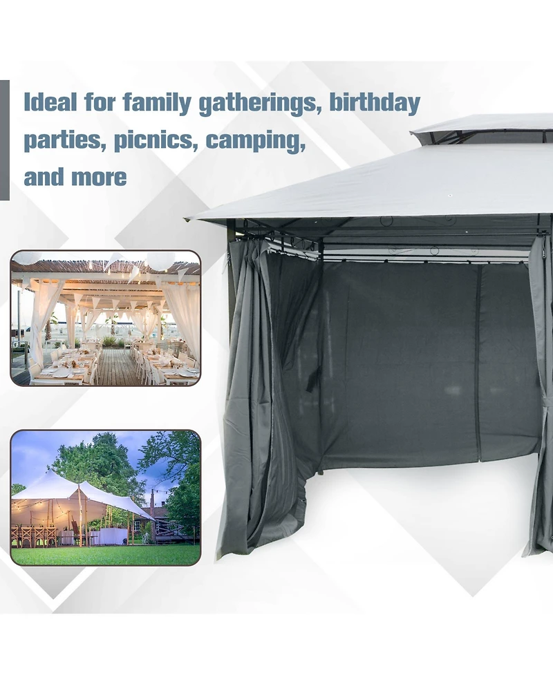 Outsunny 10' x 13' Outdoor Soft Top Gazebo Pergola with Curtains, 2-Tier Steel Frame Gazebo for Patio, Sage Grey