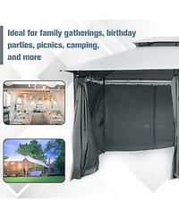 Outsunny 10' x 13' Outdoor Soft Top Gazebo Pergola with Curtains, 2-Tier Steel Frame Gazebo for Patio, Sage Grey