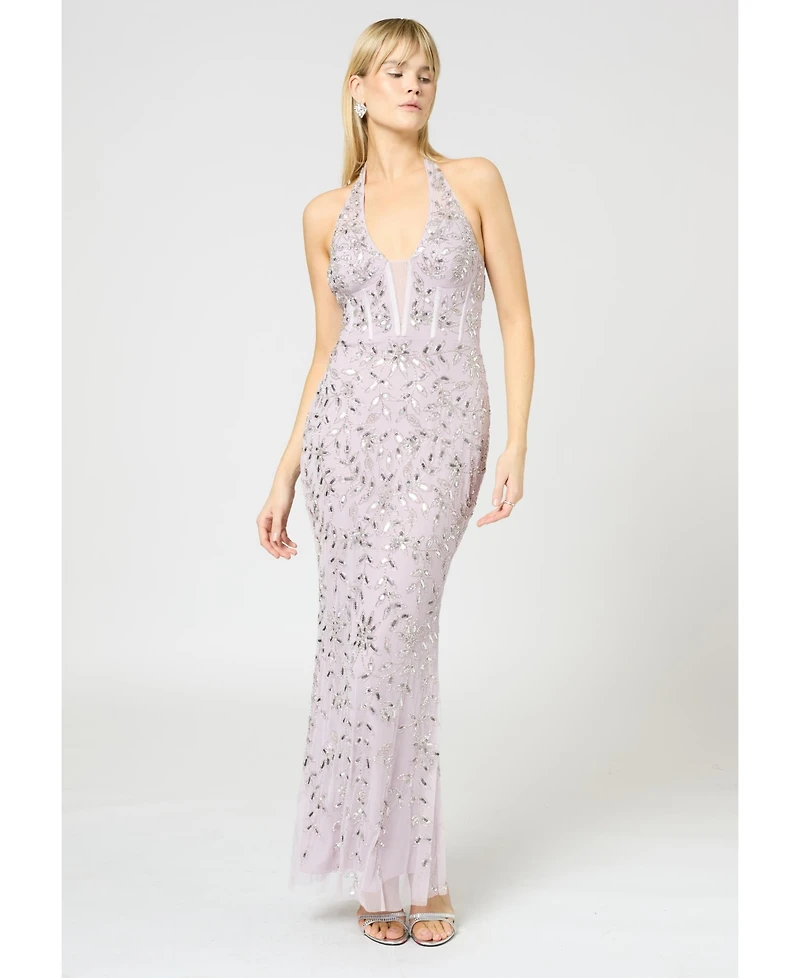 Beauut Women's Embellished Sequin Beaded Maxi Corset Dress