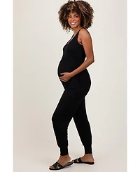 Pinkblush Maternity Black Scoop Neck Sleeveless Jogger Jumpsuit