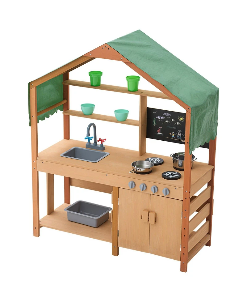 Hongge Kids Outdoor Mud Kitchen Playset with Canopy Sink Storage and Pretend Cooking Features