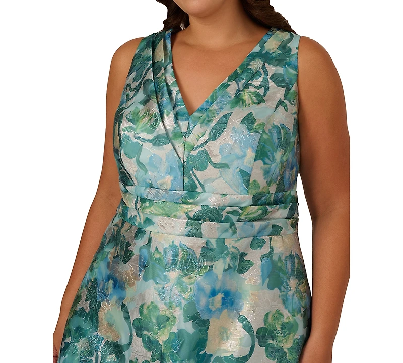 Adrianna Papell Plus Floral Jacquard Midi Dress