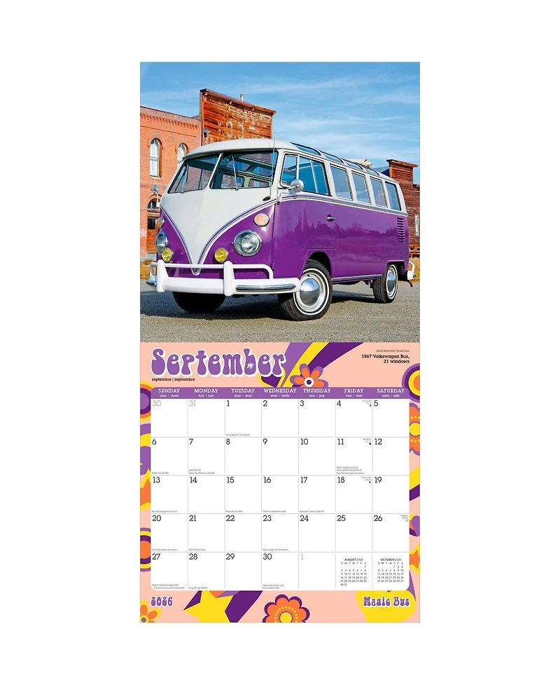 BrownTrout Magic Bus | 2026 12 x 24 Inch (Hanging) Monthly Square Wall Calendar | Plastic-Free.