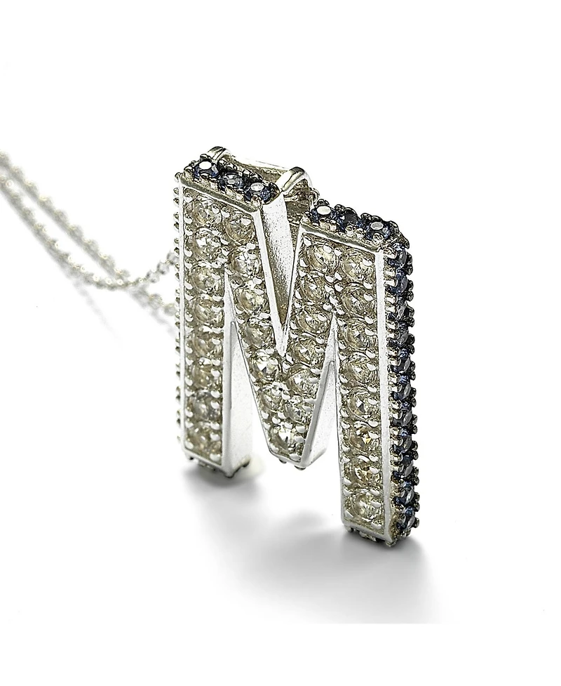 Suzy Levian Sterling Silver Sapphire 3-d Letter "M" Initial Pendant