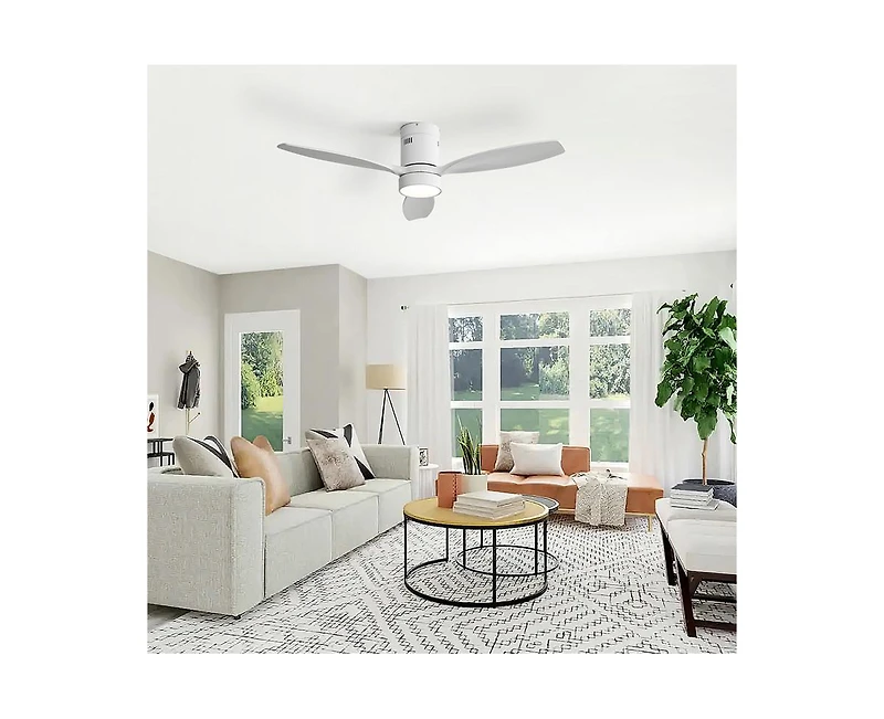 Sofucor 52-inch Classic White 3-Blade Flush Mount Light Ceiling Fan with Remote Control and Supporting Mobile Device Connection