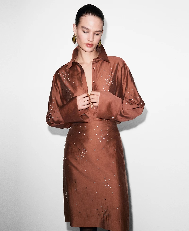 Mango Women's Rhinestones Lyocell Shirt