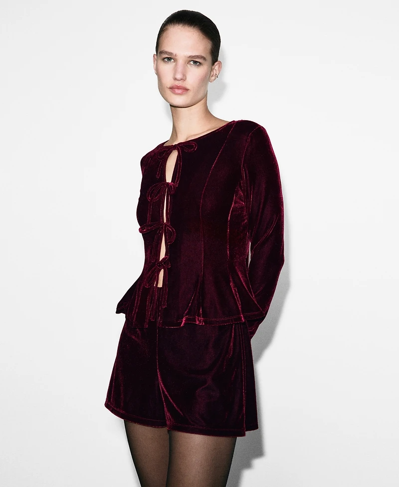 Mango Women's Bows Velvet Blouse