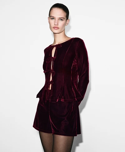 Mango Women's Bows Velvet Blouse