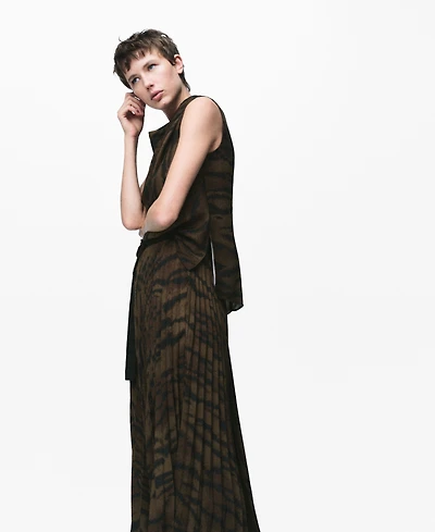 Mango Women's Draped Collar Animal-Print Blouse