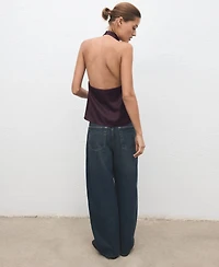 Mango Women's Draped Neck Satin Top