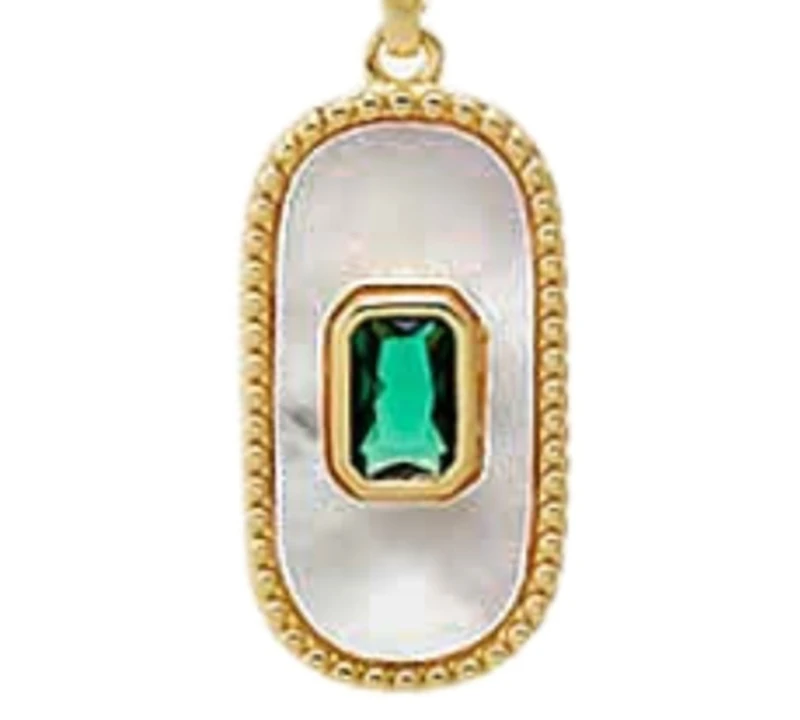 by Adina Eden Green Cubic Zirconia Mother Of Pearl Elongated Dog Tag Necklace