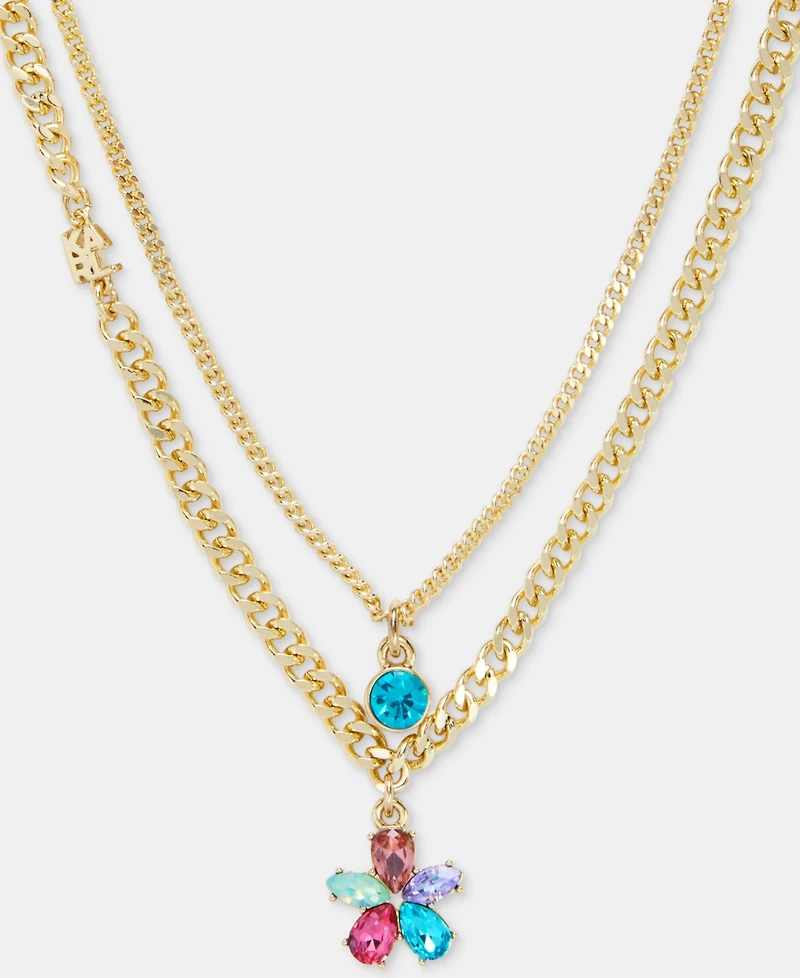 Karl Lagerfeld Paris Multicolor Crystal Flower Layered Pendant Necklace, 16" + 3" extender