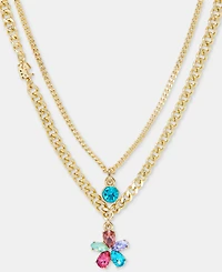 Karl Lagerfeld Paris Multicolor Crystal Flower Layered Pendant Necklace, 16" + 3" extender