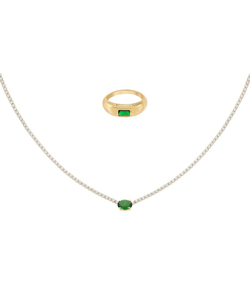 Bearfruit Jewelry 18k Gold Plated Sterling Silver Emerald Rectangle Necklace & Ring Set Holiday Gift Guide