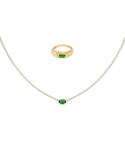 Bearfruit Jewelry 18k Gold Plated Sterling Silver Emerald Rectangle Necklace & Ring Set Holiday Gift Guide