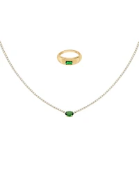 Bearfruit Jewelry 18k Gold Plated Sterling Silver Emerald Rectangle Necklace & Ring Set Holiday Gift Guide