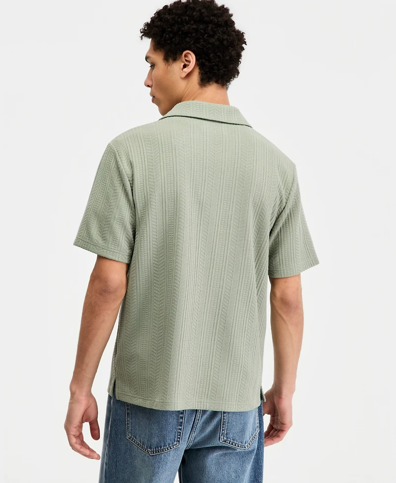 Sun + Stone Men's Textured Chevron Knit Short Sleeve Button-Front Camp Shirt, Created for Macy's