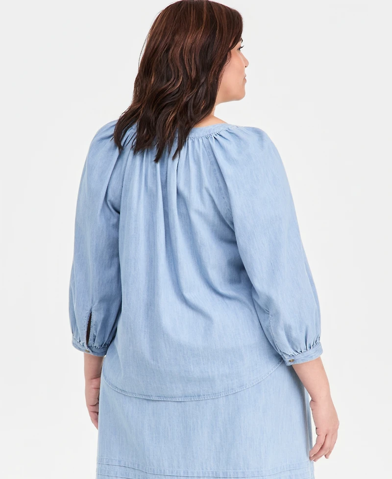 Style & Co Plus Cotton Trapunto-Stitch Top, Macy's Exclusive