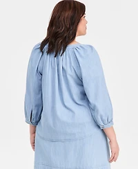 Style & Co Plus Cotton Trapunto-Stitch Top, Macy's Exclusive