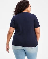 Style & Co Plus Ribbed Short-Sleeve Sweater, Macy's Exclusive