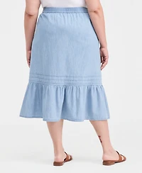 Style & Co Plus Size Cotton Chambray Pintucked Pull-On Skirt, Macy's Exclusive