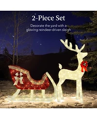 Best Choice Products Lighted Christmas 4ft Reindeer & Sleigh Outdoor Yard Decoration Set w/ 205 Led Lights, Stakes 