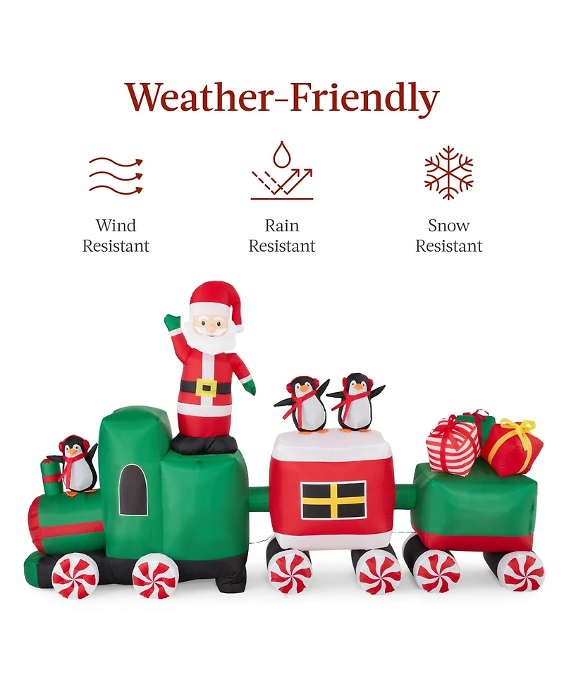 Best Choice Products 8.5 x 5ft Pre-Lit Inflatable Christmas Train & Animated Santa Claus w/ 10 Led Lights, Ground Stakes