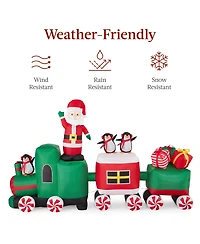 Best Choice Products 8.5 x 5ft Pre-Lit Inflatable Christmas Train & Animated Santa Claus w/ 10 Led Lights, Ground Stakes