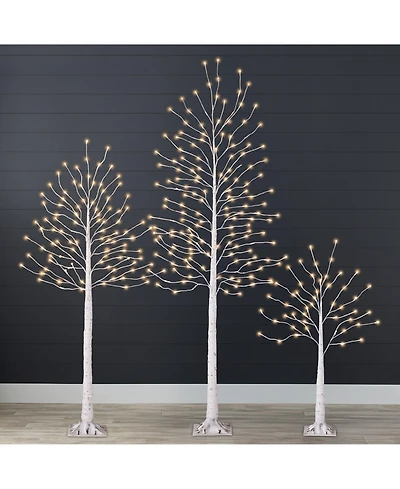 Best Choice Products Set of 3 Lighted Twig Birch Trees, 4ft, 6ft, 8ft w/ 300 LEDs, Warm White, Multicolor Lights