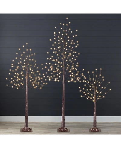Best Choice Products Set of 3 Lighted Twig Birch Trees, 4ft, 6ft, 8ft w/ 300 LEDs, Warm White, Multicolor Lights
