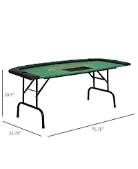 Rbied 72" Foldable Poker Table for 7 Players with Chip Tray and Cup Holders, Blue Mdf Blackjack Card Table with Padded Rails for Game Room-Rbied